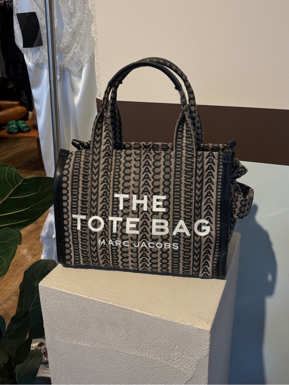 Black and Grey The Monogram Jacquard Tote Bag